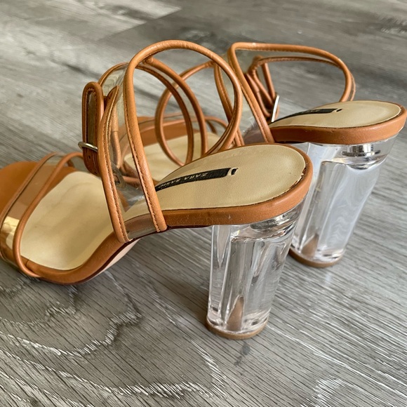 *SOLD* ZARA CLEAR VINYL TRANSPARENT STRAPPY HIGH HEELS with Tan Beige Trim - Picture 9 of 13